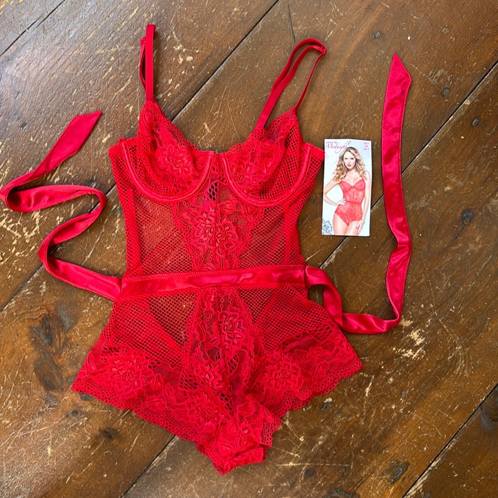Floral Lace and fishnet teddy